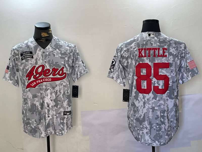 Men's San Francisco 49ers #85 George Kittle Arctic Camo 2024 Salute to Service Stitched Baseball Jersey