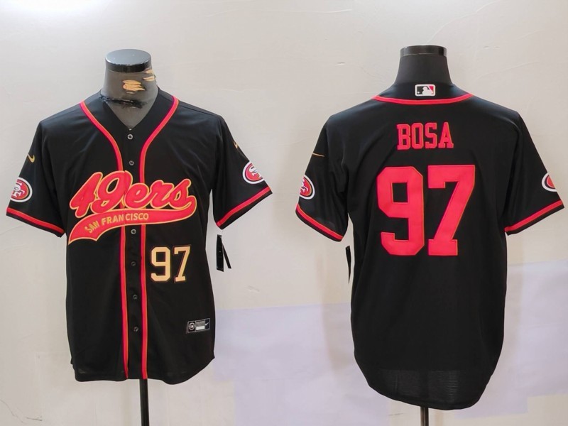 Men's San Francisco 49ers #97 Nick Bosa Black With Patch Cool Base Stitched Baseball Jersey