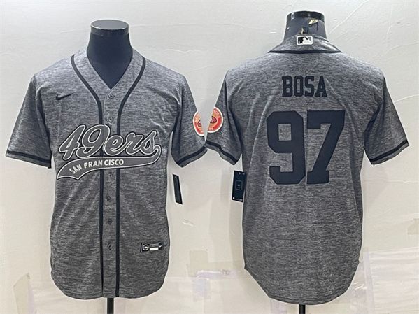 Men's San Francisco 49ers #97 Nick Bosa Gray With Patch Cool Base Stitched Baseball Jersey