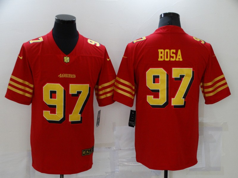 Men's San Francisco 49ers #97 Nick Bosa Red Gold 2021 Vapor Untouchable Stitched NFL Nike Limited Jersey