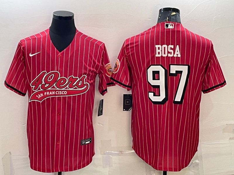 Men's San Francisco 49ers #97 Nick Bosa Red Pinstripe Color Rush With Patch Cool Base Stitched Baseball Jersey