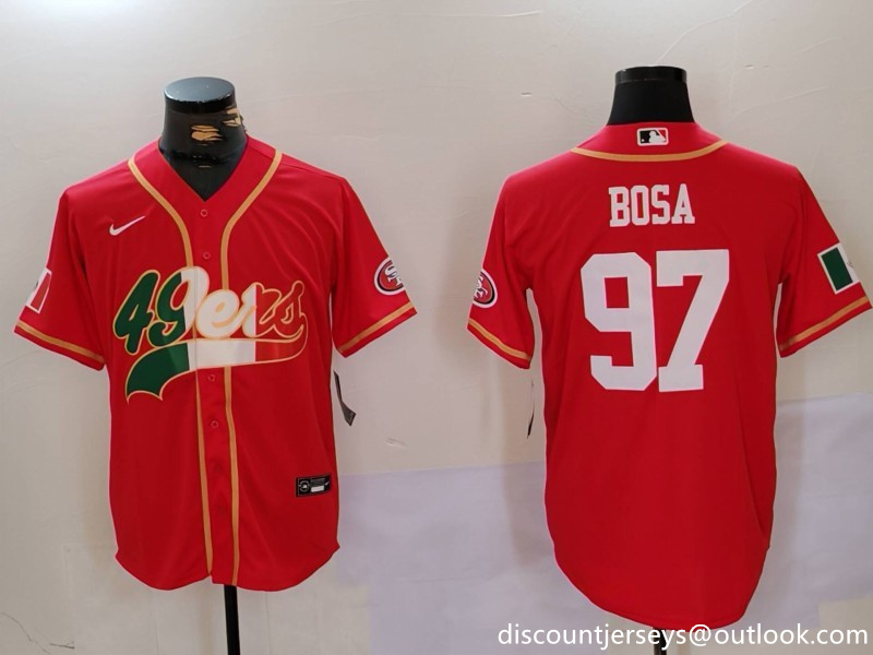 Men's San Francisco 49ers #97 Nick Bosa Red With Patch Cool Base Stitched Baseball Jersey