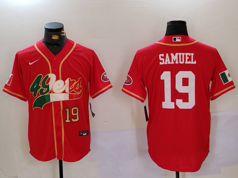 Men's San Francisco 49ers#19 Deebo Samuel Red With Patch Cool Base Stitched Baseball Jersey