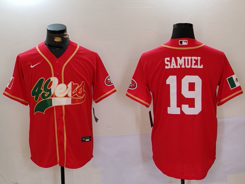 Men's San Francisco 49ers#19 Deebo Samuel Red With Patch Cool Base Stitched Baseball Jerseys