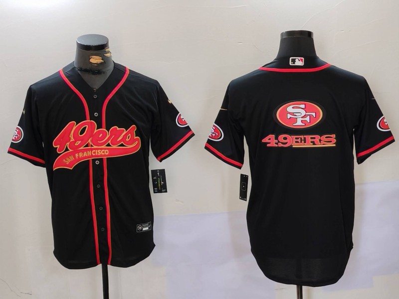 Men's San Francisco 49ers Team Big Logo Black With Patch Cool Base Stitched Baseball Jersey