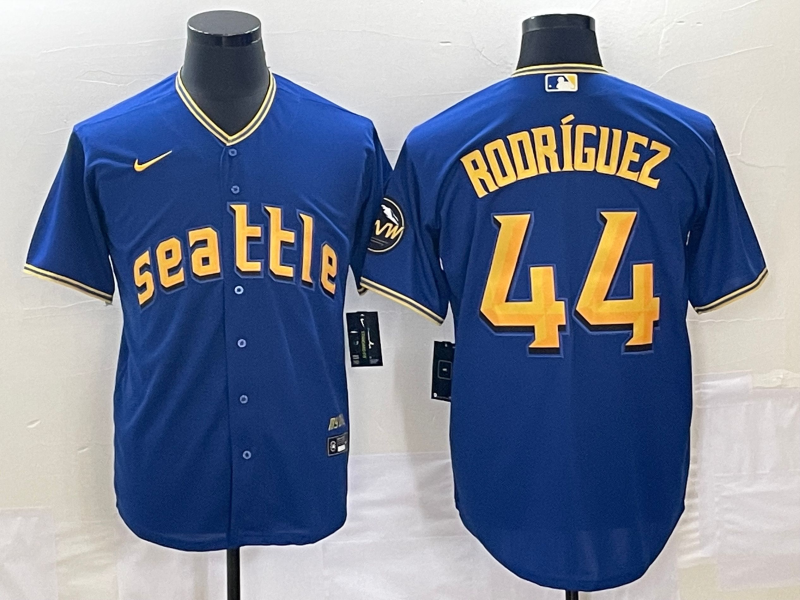 Men's Seattle Mariners #44 Julio Rodriguez Blue 2023 City Connect Cool Base Stitched Jersey