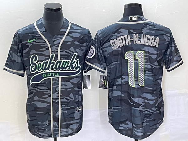 Men's Seattle Seahawks #11 Jaxon Smith-Njigba Grey With Patch Cool Base Stitched Baseball Jersey