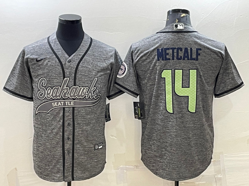 Men's Seattle Seahawks #14 DK Metcalf Grey Camo With Patch Cool Base Stitched Baseball Jersey