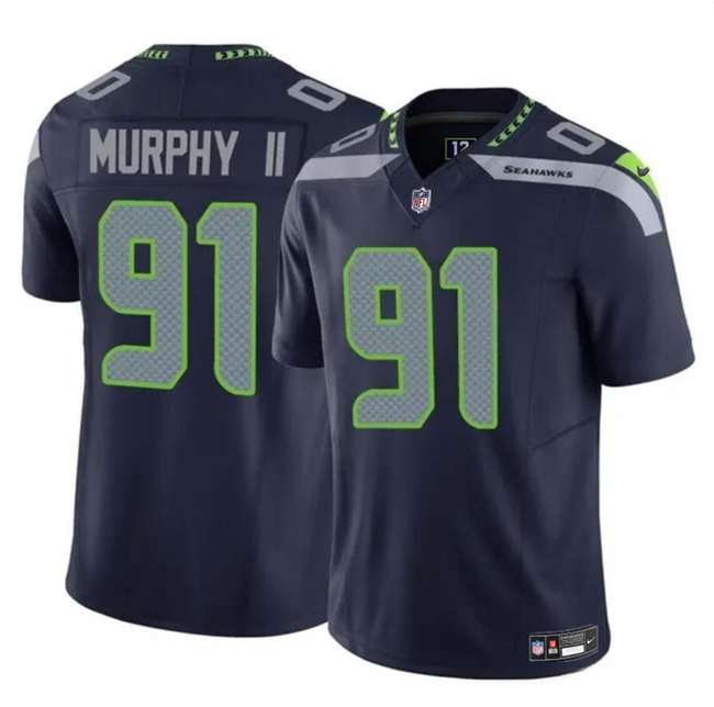 Men's Seattle Seahawks #91 Byron Murphy II Navy 2024 Draft F.U.S.E Vapor Limited Football Stitched Jersey