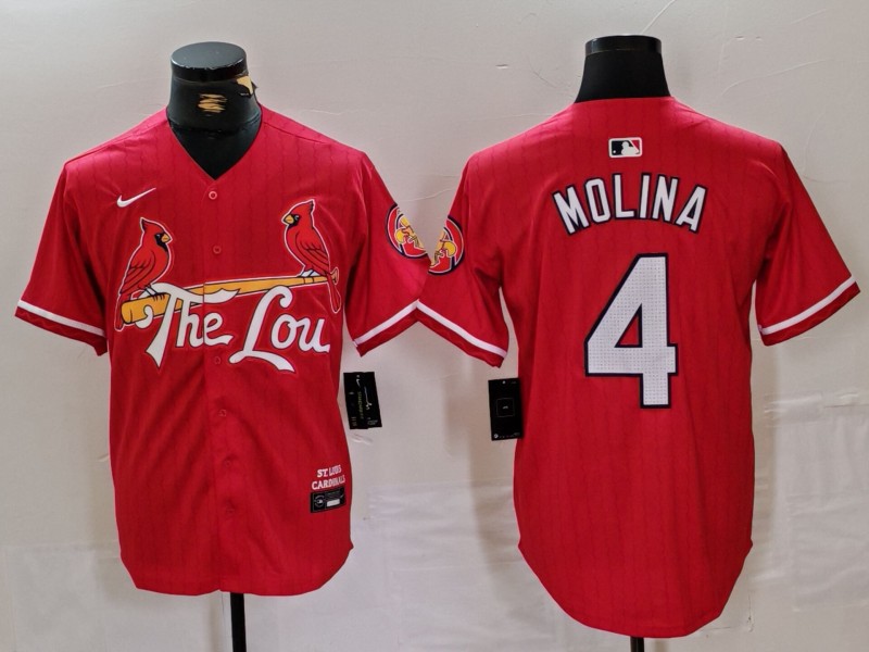Men's St Louis Cardinals #4 Yadier Molina Red 2024 City Connect Stitched Baseball Jersey