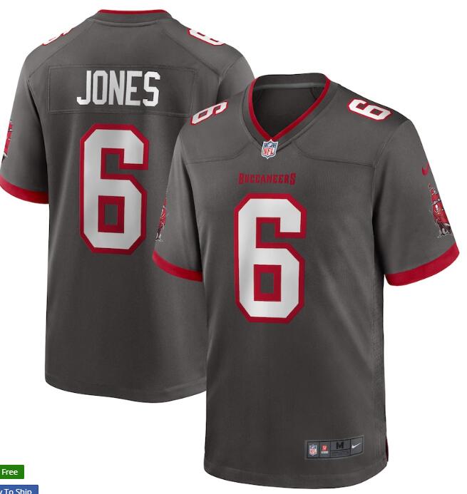 Men's Tampa Bay Buccaneers #6 Julio Jones Nike Pewter Player Game Jersey