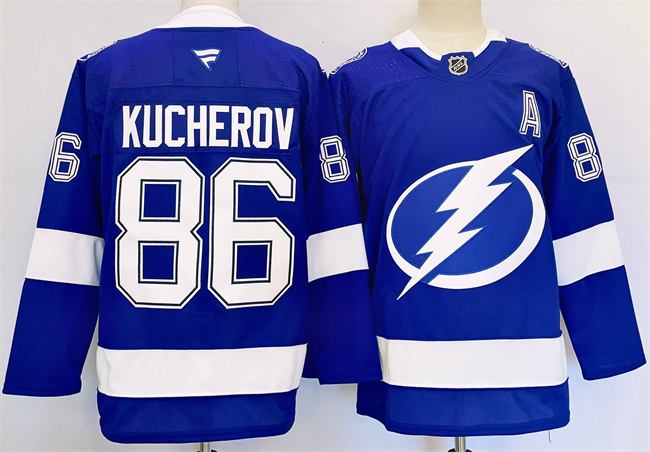 Men's Tampa Bay Lightning #86 Nikita Kucherov 2024-25 Blue Stitched Jersey