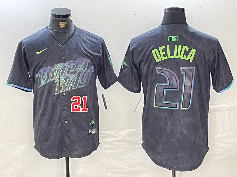 Men's Tampa Bay Rays #21 Jonny DeLuca Number Charcoal 2024 City Connect Limited Stitched Jerseys