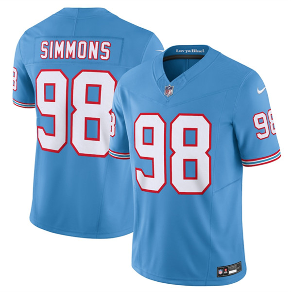 Men's Tennessee Titans #98 Jeffery Simmons Light Blue 2023 F.U.S.E. Vapor Limited Throwback Stitched Football Jersey