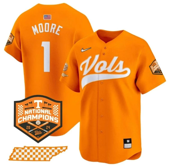 Men's Tennessee Volunteers #1 Christian Moore Orange 2024 Champions Vapor Limited Stitched Jersey