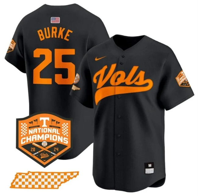 Men's Tennessee Volunteers #25 Blake Burke Black 2024 Champions Vapor Limited Stitched Jersey