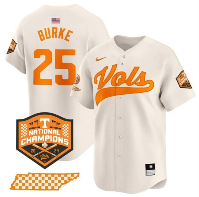 Men's Tennessee Volunteers #25 Blake Burke Cream 2024 Champions Vapor Limited Stitched Jersey