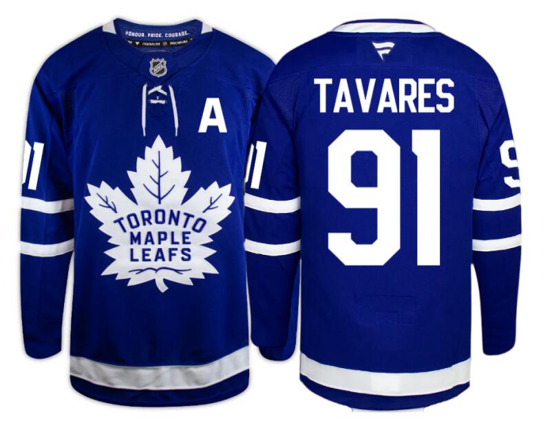 Men's Toronto Maple Leafs #91 John Tavares With A Patch Blue Home 2024-25 Stitched NHL fanatics Jersey