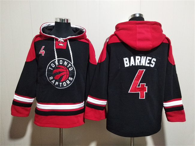 Men's Toronto Raptors #4 Scottie Barnes Black Red Lace-Up Pullover Hoodie