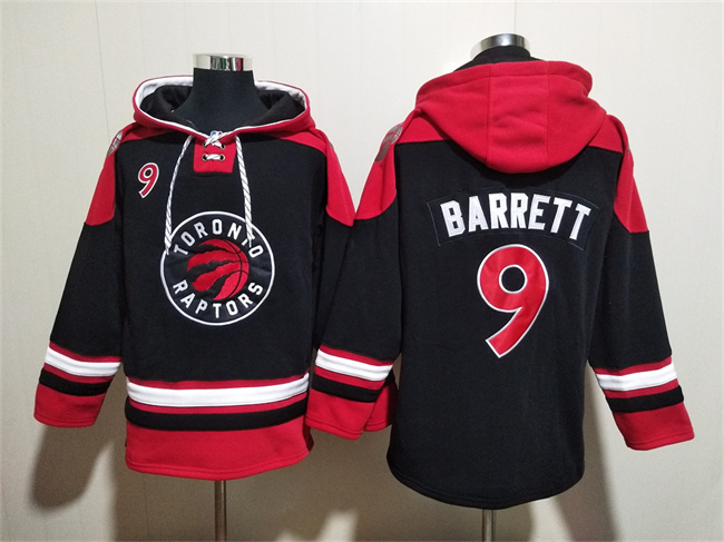 Men's Toronto Raptors #9 RJ Barrett Black Red Lace-Up Pullover Hoodie