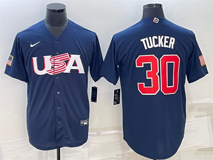 Men's USA Baseball #30 Kyle Tucker 2023 Navy World Baseball Classic Replica Stitched Jersey