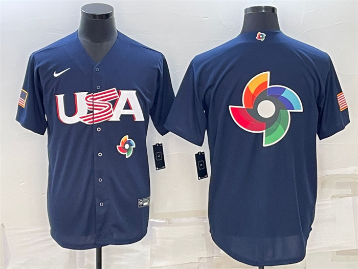 Men's USA Baseball 2023 Navy World Baseball Big Logo Classic Replica Stitched JerseyS