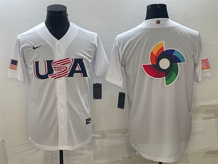 Men's USA Baseball 2023 White World Baseball Big Logo Classic Replica Stitched Jerseys