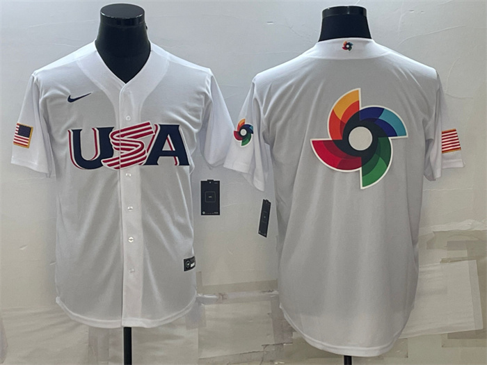 Men's USA Baseball 2023 White World Baseball Big Logo With Patch Classic Replica Stitched Jerseys