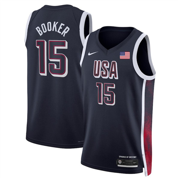 Men's USA Basketball #15 Devin Booker Navy 2024 Swingman Stitched Jersey