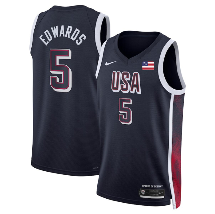 Men's USA Basketball #5 Anthony Edwards Navy 2024 Swingman Stitched Jersey
