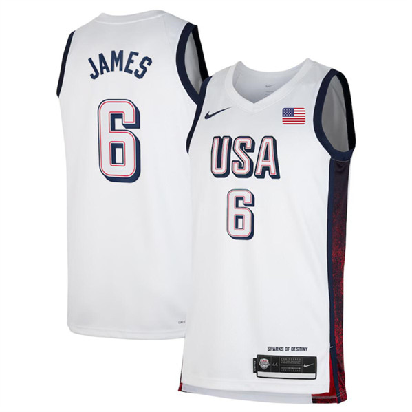 Men's USA Basketball #6 LeBron James White 2024 Swingman Stitched Jersey