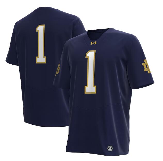 Men's Under Armour #1 Navy Notre Dame Fighting Irish Premier Football Jersey