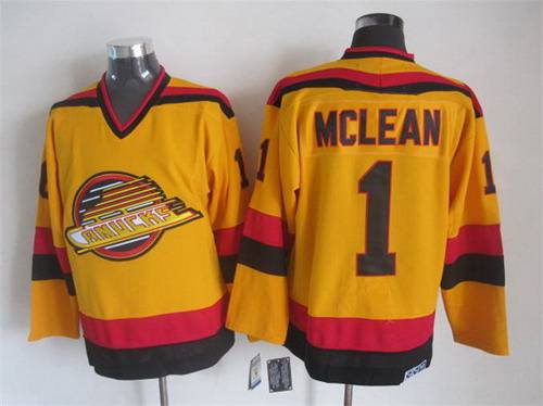 Men's Vancouver Canucks #1 Kirk McLean 1985-86 Yellow CCM Vintage Throwback Jersey