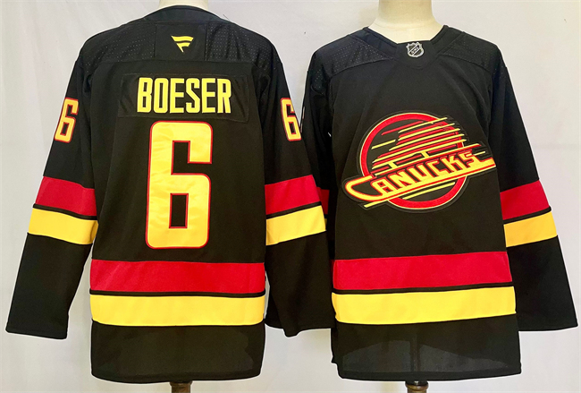 Men's Vancouver Canucks #6 Brock Boeser Black 2024-25 Alternate Stitched Hockey Jersey