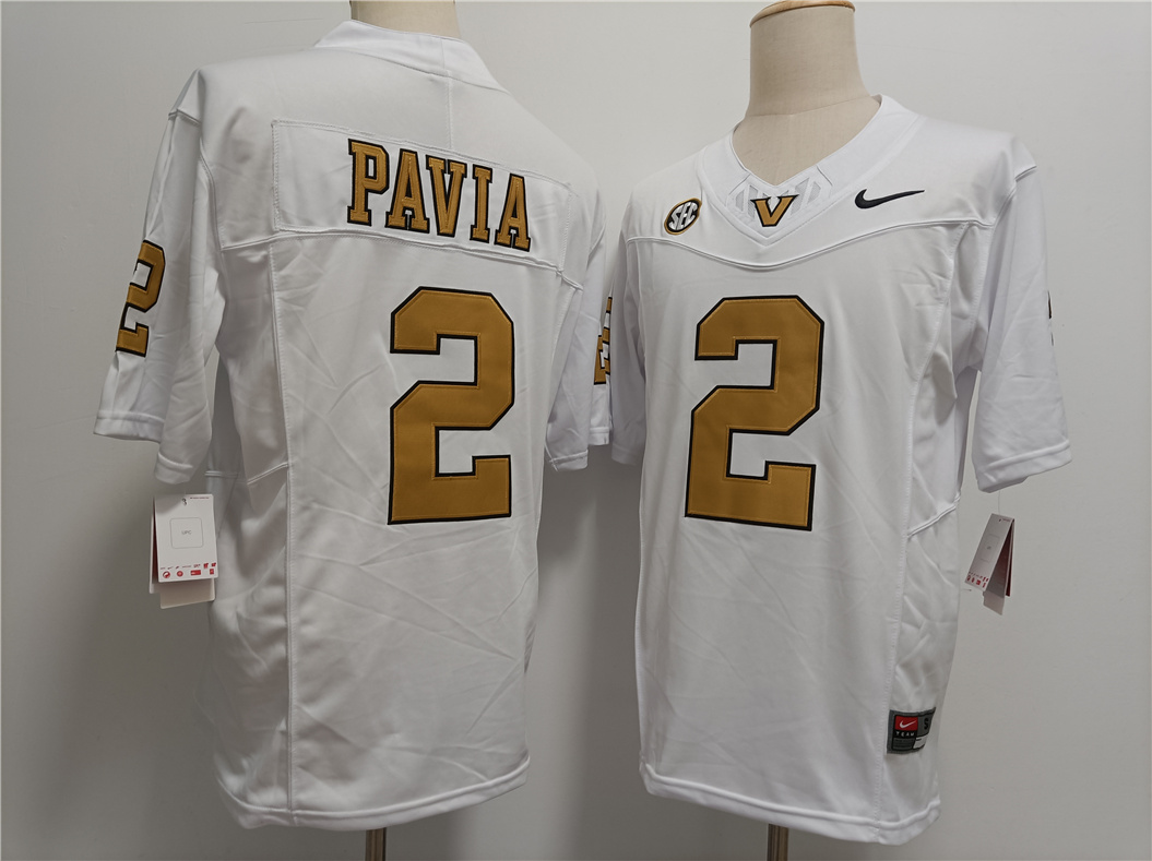 Men's Vanderbilt Commodores #2 Diego Pavia White Gold FUSE College Football Jersey