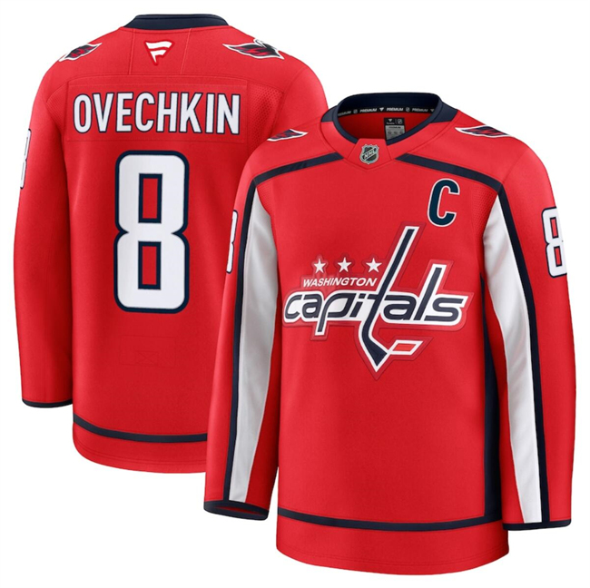 Men's Washington Capitals #8 Alexander Ovechkin Red 2024-25 Home Stitched Hockey Jersey