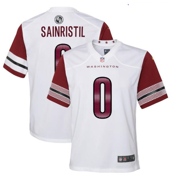 Men's Washington Commanders #0 Mike Sainristil Nike Burgundy Game WhiteJersey