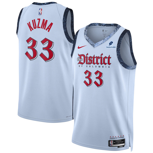 Men's Washington Wizards #33 Kyle Kuzma Powder Blue 2024-25 City Edition Stitched Basketball Jersey