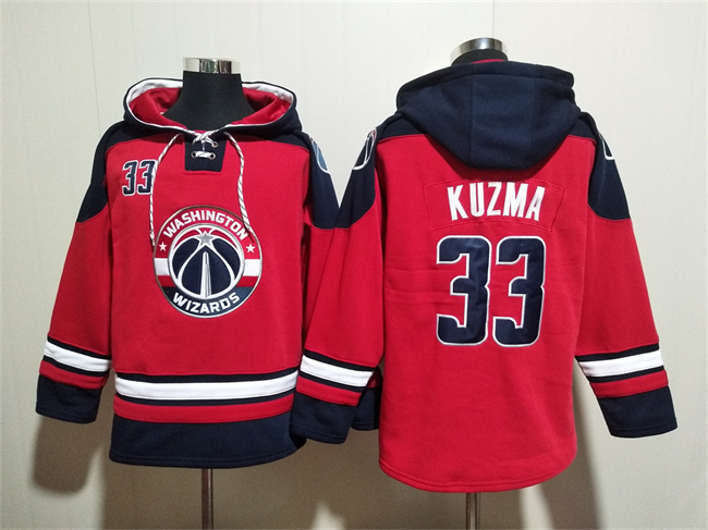 Men's Washington Wizards #33 Kyle Kuzma Red Navy Lace-Up Pullover Hoodie