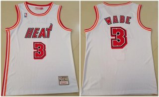 Men's White Miami Heat #3 Dwyane Wade Throwback Stitched Basketball Jersey