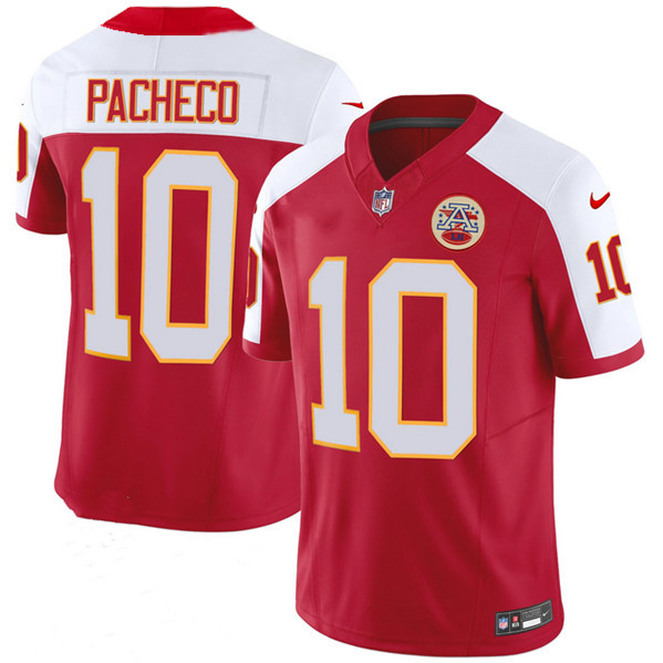 Men’s Kansas City Chiefs #10 Isiah Pacheco Red White 2023 F.U.S.E. Vapor Untouchable Limited Football Stitched Jersey