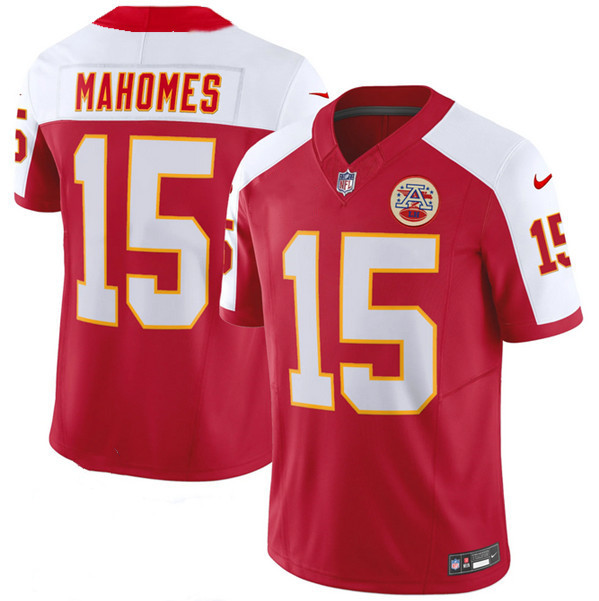 Men’s Kansas City Chiefs #15 Patrick Mahomes Red White 2023 F.U.S.E. Vapor Untouchable Limited Football Stitched Jersey