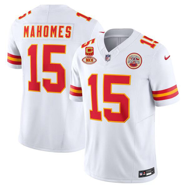 Men’s Kansas City Chiefs #15 Patrick Mahomes White 2024 F.U.S.E. With NKH Patch And 4-star C Patch Vapor Untouchable Limited Football Stitched Jersey