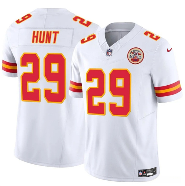 Men’s Kansas City Chiefs #29 Kareem Hunt White 2024 F.U.S.E Vapor Untouchable Limited Stitched Football Jersey