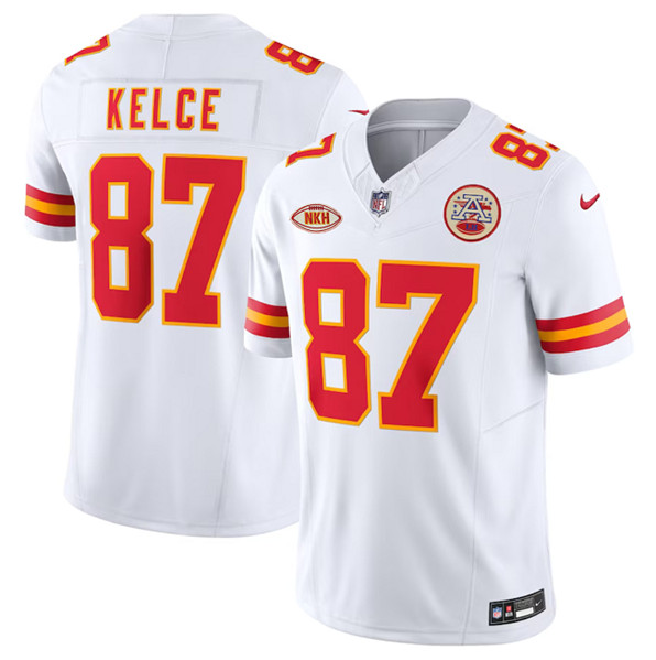 Men’s Kansas City Chiefs #87 Travis Kelce White 2023 F.U.S.E. With NKH Patch Vapor Untouchable Limited Football Stitched Jersey