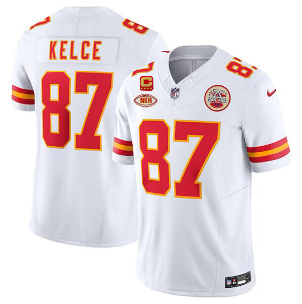 Men’s Kansas City Chiefs #87 Travis Kelce White 2024 F.U.S.E. With NKH Patch And 4-star C Patch Vapor Untouchable Limited Football Stitched Jersey