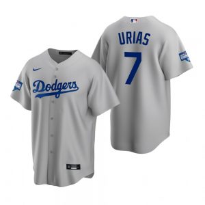 Men's Los Angeles Dodgers #7 Julio Urias Gray 2020 World Series Champions Replica Jersey