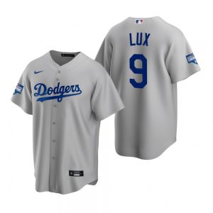 Men's Los Angeles Dodgers #9 Gavin Lux Gray 2020 World Series Champions Replica Jersey