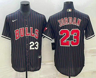 Mens Chicago Bulls #23 Michael Jordan Number Black With Patch Cool Base Stitched Baseball Jersey