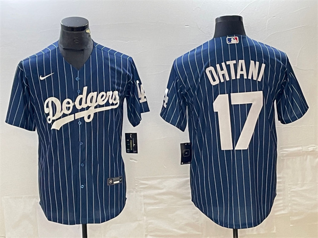 Mens Los Angeles Dodgers #17 Shohei Ohtani Navy Cool Base With Patch Stitched Baseball Jersey